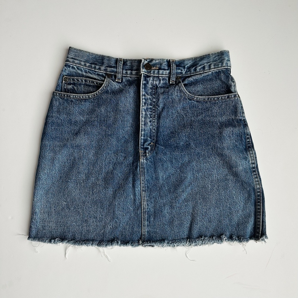 Vintage Calvin Klein Denim Skirt Women's Size 28 Medium Wash Blue Raw Hem Cotton